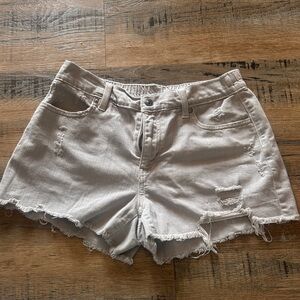 aerie Distressed High-Rise Denim Shorts — Light Beige